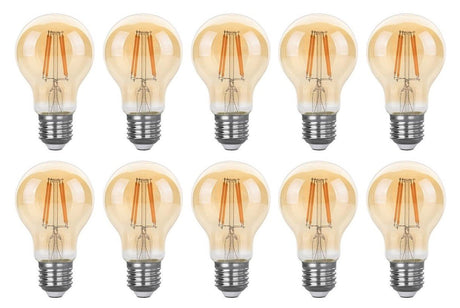 Gloeilamp E27 3 - staps - dimbaar 10 stuks | A60 LED 6W=60W halogeen verlichting | amber glas - warmwit filament 2700K - LEDPLANET.NL