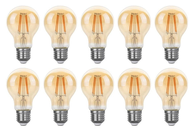 Gloeilamp E27 3 - staps - dimbaar 10 stuks | A60 LED 6W=60W halogeen verlichting | amber glas - warmwit filament 2700K - LEDPLANET.NL