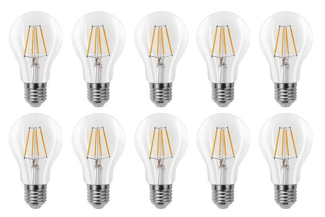 Gloeilamp E27 3 - staps - dimbaar 10 stuks | A60 LED 6W=60W halogeen verlichting | helder glas - warmwit filament 2700K - LEDPLANET.NL