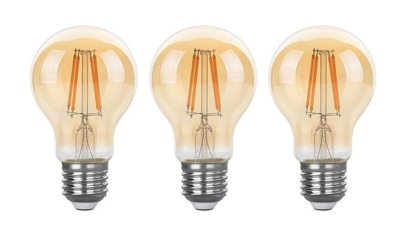 Gloeilamp E27 3 - staps - dimbaar 3 stuks | A60 LED 6W=60W halogeen verlichting | amber glas - warmwit filament 2700K - LEDPLANET.NL