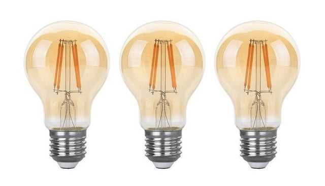 Gloeilamp E27 3 - staps - dimbaar 3 stuks | A60 LED 6W=60W halogeen verlichting | amber glas - warmwit filament 2700K - LEDPLANET.NL