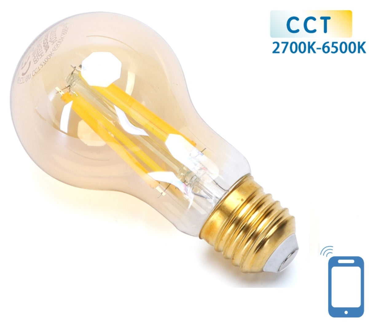 Gloeilamp E27 6W WiFi + Bluetooth CCT 2700K - 6500K | Smartlamp A60 - warmwit - daglichtwit LED ~ 806 Lumen - amber glas - 230 Volt - LEDPLANET.NL