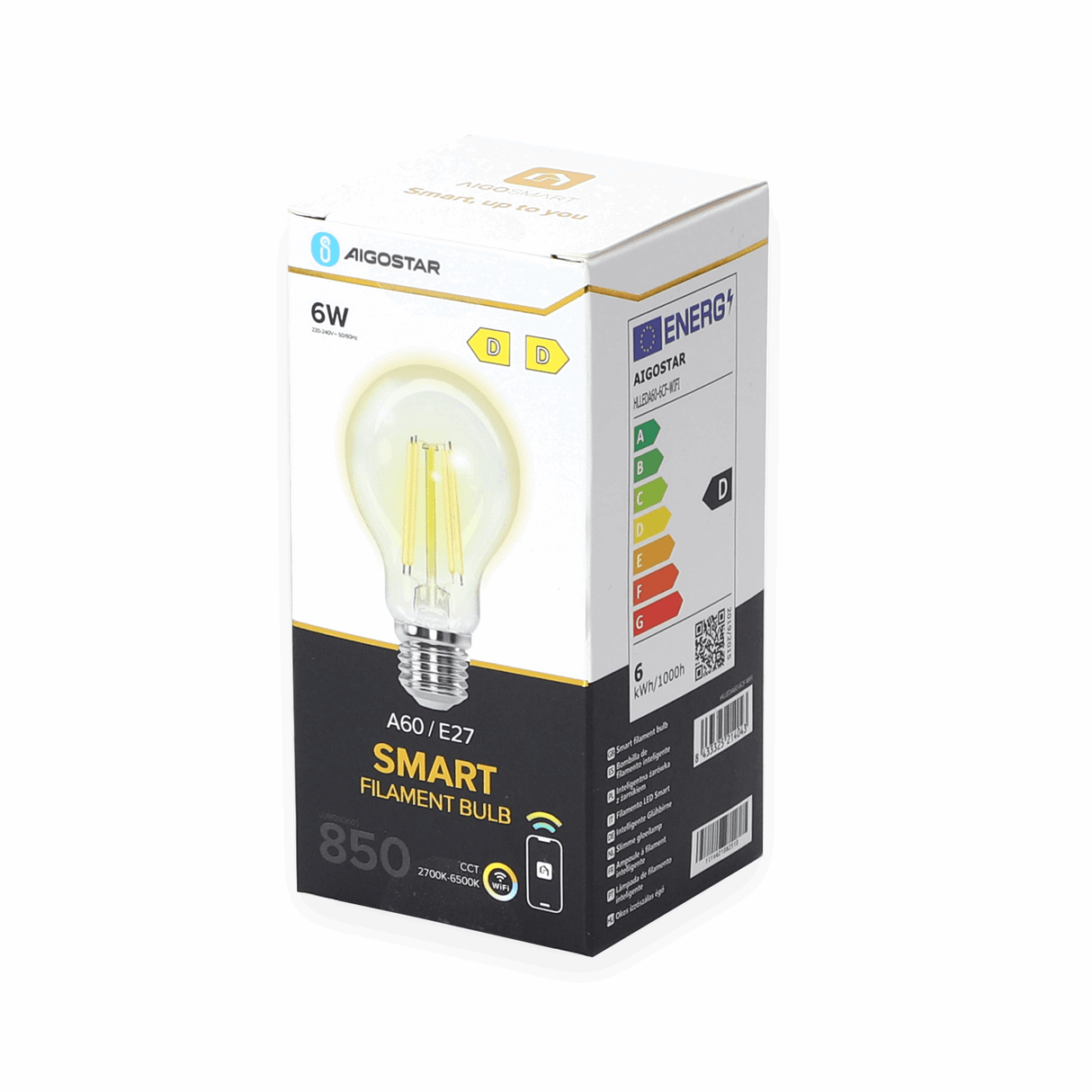 Gloeilamp E27 6W WiFi + Bluetooth CCT 2700K - 6500K | Smartlamp A60 - warmwit - daglichtwit LED ~ 850 Lumen - helder glas - 230 Volt - LEDPLANET.NL