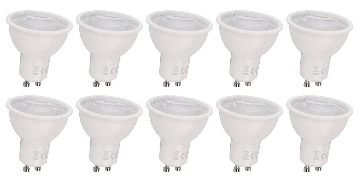 GU10 spot dimbaar 10 stuks daglichtwit | PAR16 bajonetsluiting | LED 7W~650Lm=50W halogeenverlichting | 6000K Triac - 230V - LEDPLANET.NL