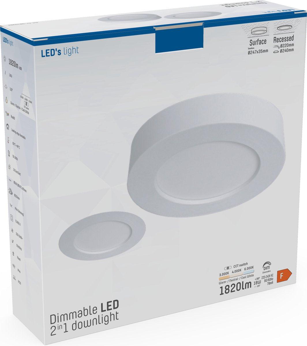 Recessed/Surface-Mounted LED Ceiling Lamp Downlight 18W – 1820 lm – Ø240 mm – White | 3000K / 4000K / 6000K