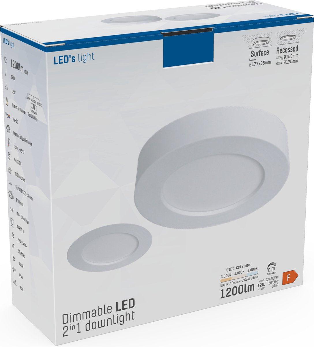 Inbouw/Opbouw LED Plafondspot CCT Ø 15 cm - Dimbaar - warm en koud wit