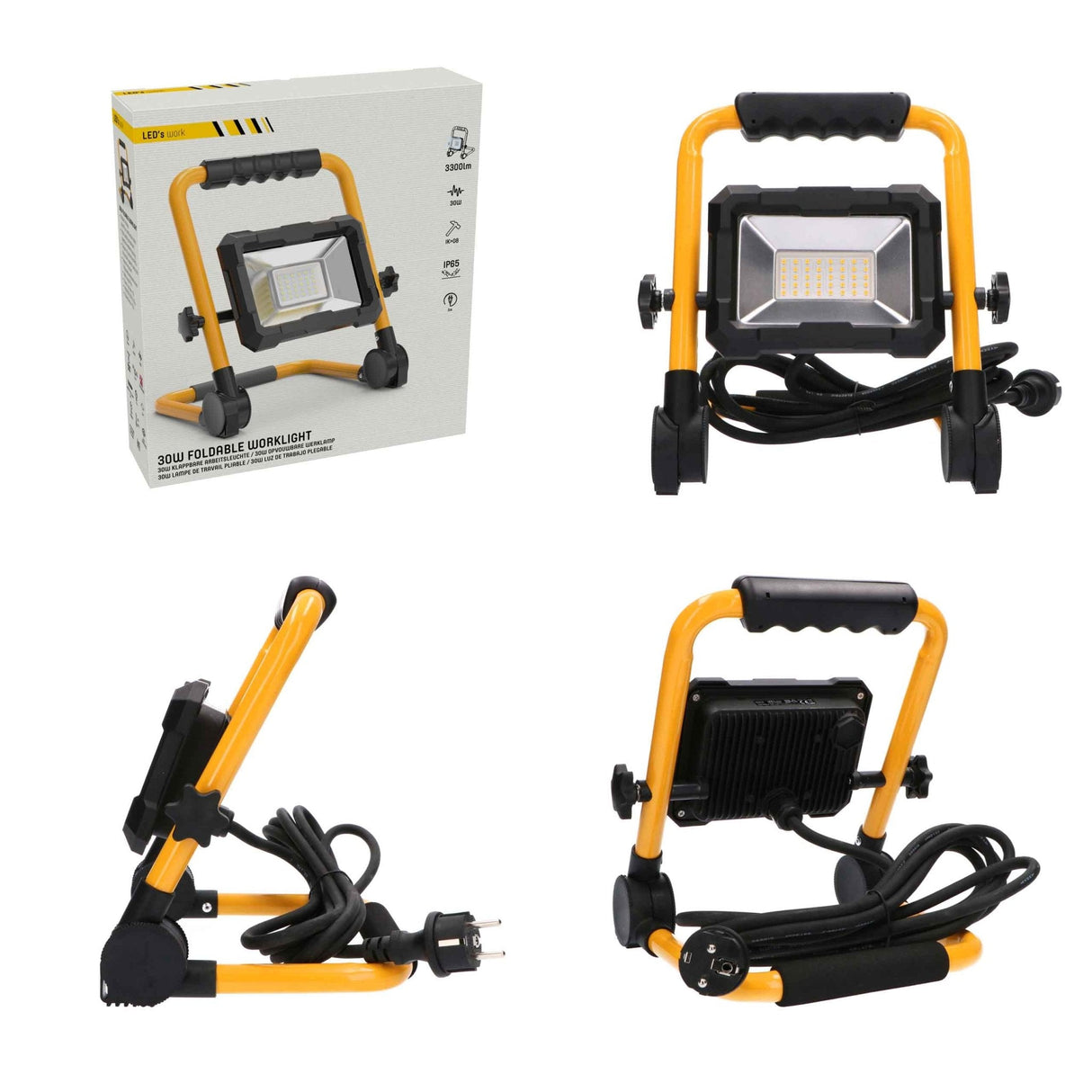 LED's Work Bouwlamp 3300 - Inklapbaar & Kantelbaar - 3 meter snoer - IP65 - 30W