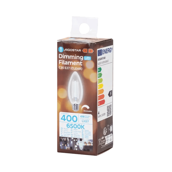 Kaarslamp E27 dimbaar daglichtwit | C35 LED 4W~400Lm=38W halogeen verlichting | helder glas - 6500K - LEDPLANET.NL