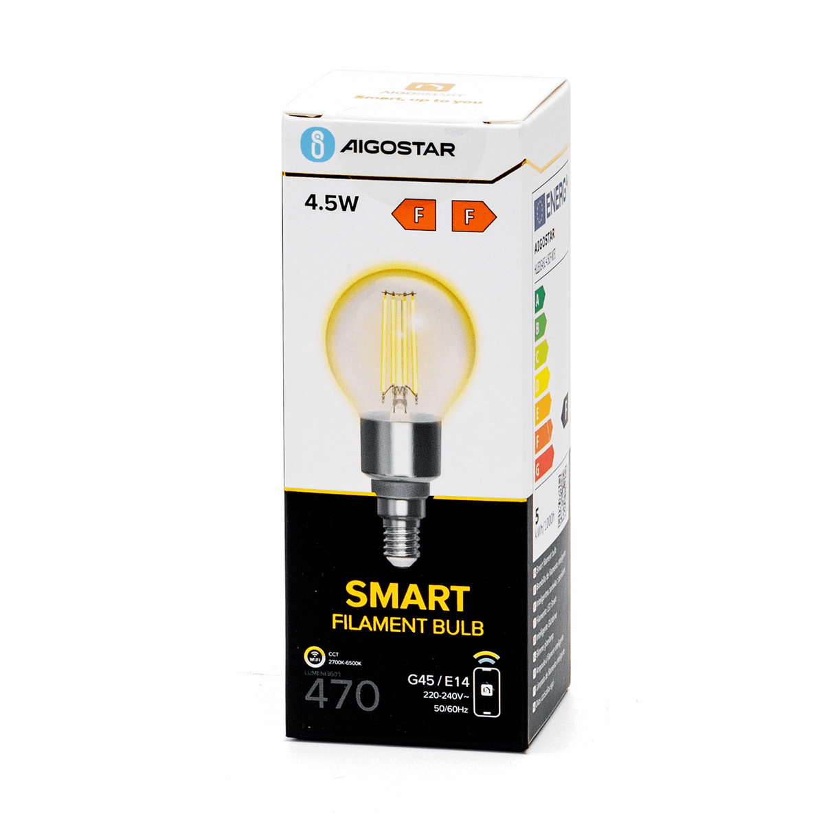 Kogellamp E14 4.5W WiFi + Bluetooth CCT 2700K - 6500K | Smartlamp G45 - warmwit - daglichtwit filament LED ~ 470 Lumen - helder glas - 230 Volt - LEDPLANET.NL