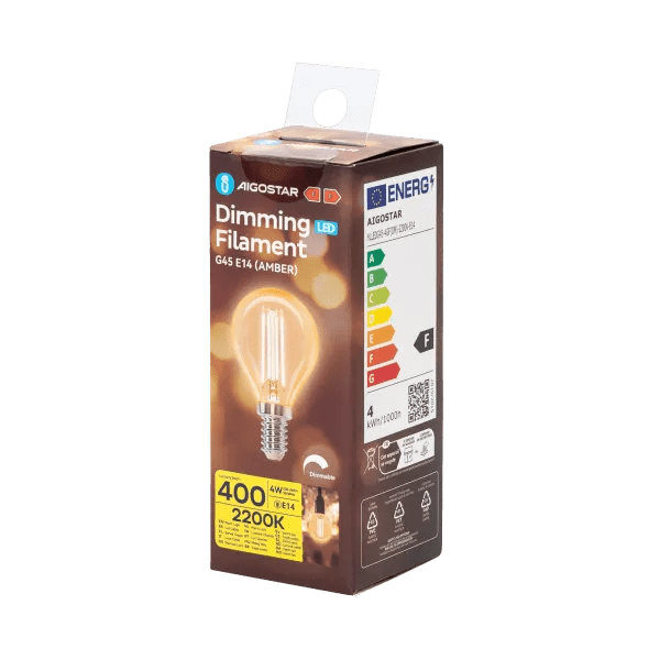 Kogellamp E14 dimbaar flame warmwit | G45 LED 4W~400Lm=38W halogeen verlichting | amber glas - 2200K - LEDPLANET.NL