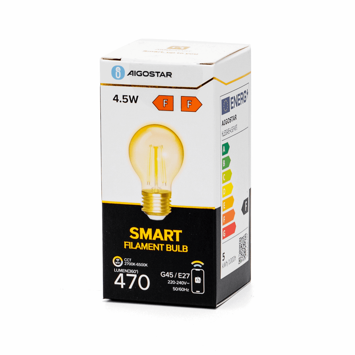 Kogellamp E27 4.5W WiFi + Bluetooth CCT 2700K - 6500K | Smartlamp G45 - warmwit - daglichtwit filament LED ~ 470 Lumen - amber glas - 230 Volt - LEDPLANET.NL