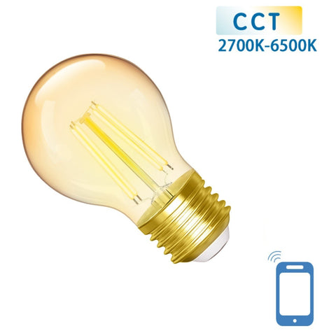 Kogellamp E27 4.5W WiFi + Bluetooth CCT 2700K - 6500K | Smartlamp G45 - warmwit - daglichtwit filament LED ~ 470 Lumen - amber glas - 230 Volt - LEDPLANET.NL