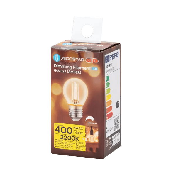 Kogellamp E27 dimbaar flame warmwit | G45 LED 4W~400Lm=38W halogeen verlichting | amber glas - 2200K - LEDPLANET.NL