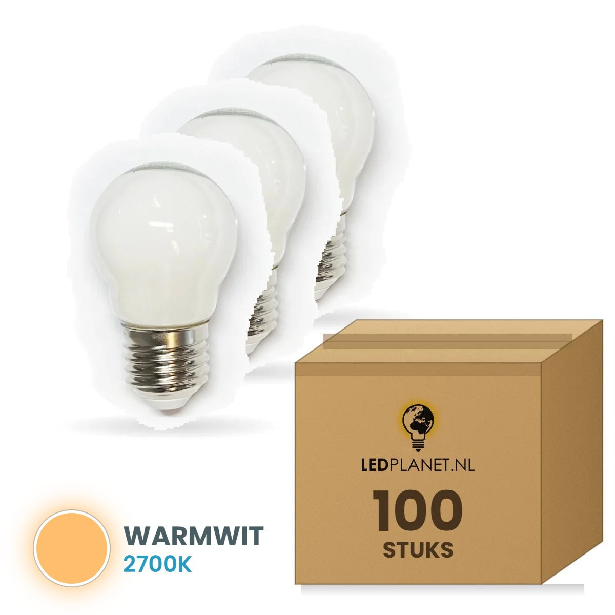 Kogellamp E27 G45, LED 5W=40W, 450 Lumen, Milky 2700K, Dimbaar, doos 100 stuks, 230V