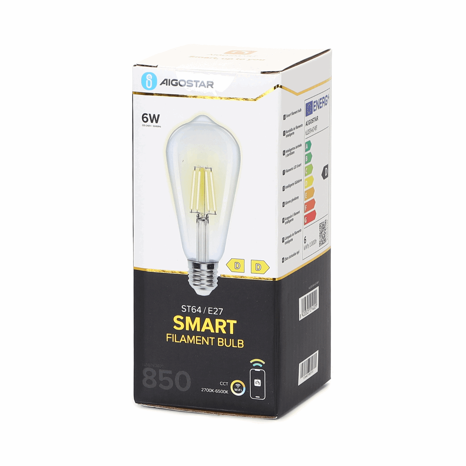 Kooldraadlamp E27 6W WiFi CCT 2700K - 6500K | ST64 - warmwit - daglichtwit LED ~ 850 Lumen - helder glas - 230 Volt - LEDPLANET.NL