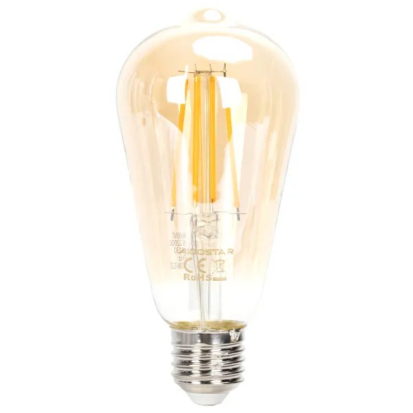 Kooldraadlamp E27 dimbaar flame warmwit | ST64 LED 6W~600Lm=51W halogeen verlichting | amber glas - 2200K - LEDPLANET.NL