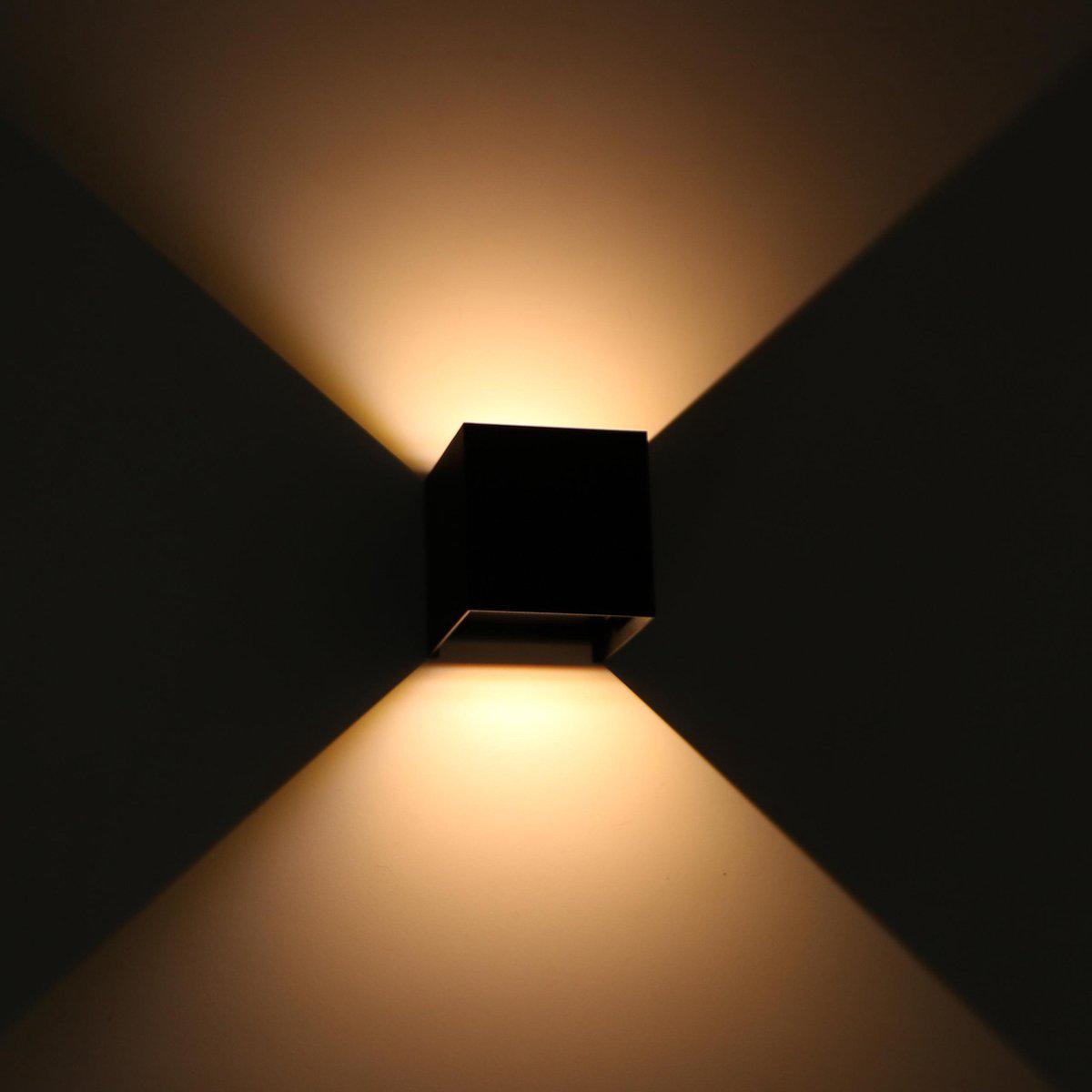 LED's Light Kubus LED-Wandleuchte für den Außenbereich – 2 Lichter – Dimmbare und einstellbare Lichtfarbe – IP65 wasserdicht – Schwarz