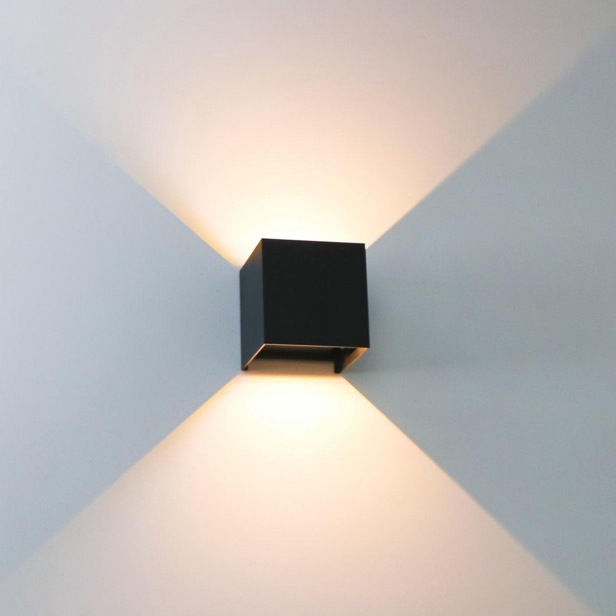LED's Light Kubus LED-Wandleuchte für den Außenbereich – 2 Lichter – Dimmbare und einstellbare Lichtfarbe – IP65 wasserdicht – Schwarz