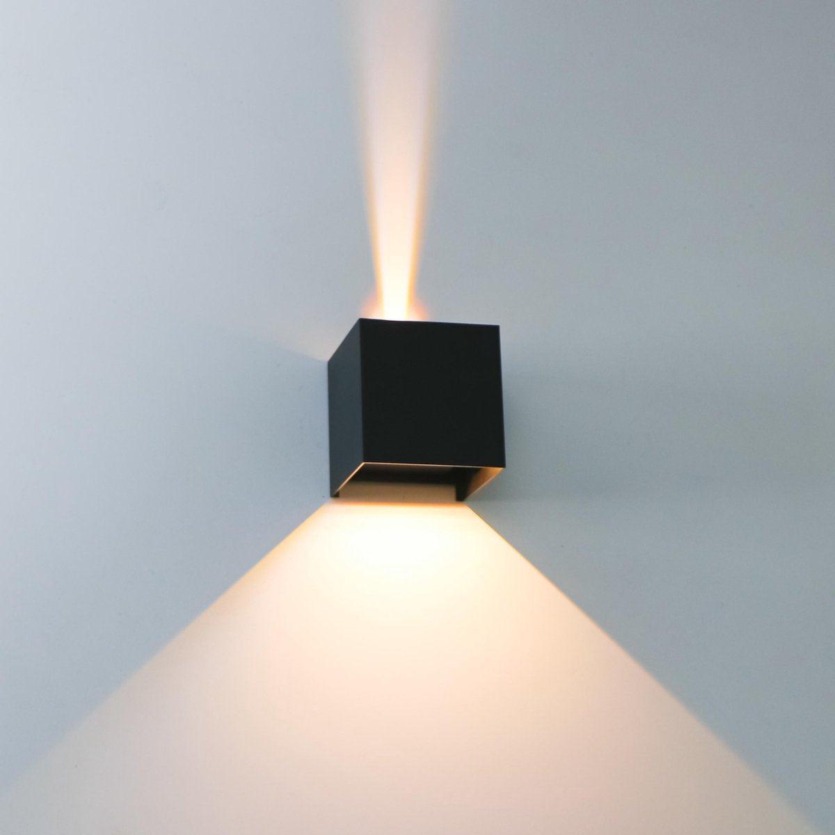 LED's Light Kubus LED-Wandleuchte für den Außenbereich – 2 Lichter – Dimmbare und einstellbare Lichtfarbe – IP65 wasserdicht – Schwarz