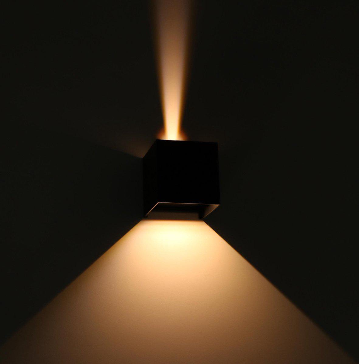 LED's Light Kubus LED-Wandleuchte für den Außenbereich – 2 Lichter – Dimmbare und einstellbare Lichtfarbe – IP65 wasserdicht – Schwarz