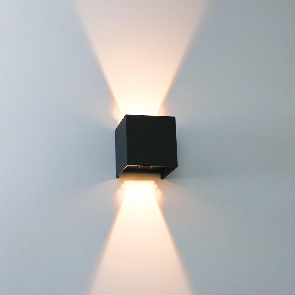 LED's Light Kubus LED-Wandleuchte für den Außenbereich – 2 Lichter – Dimmbare und einstellbare Lichtfarbe – IP65 wasserdicht – Schwarz