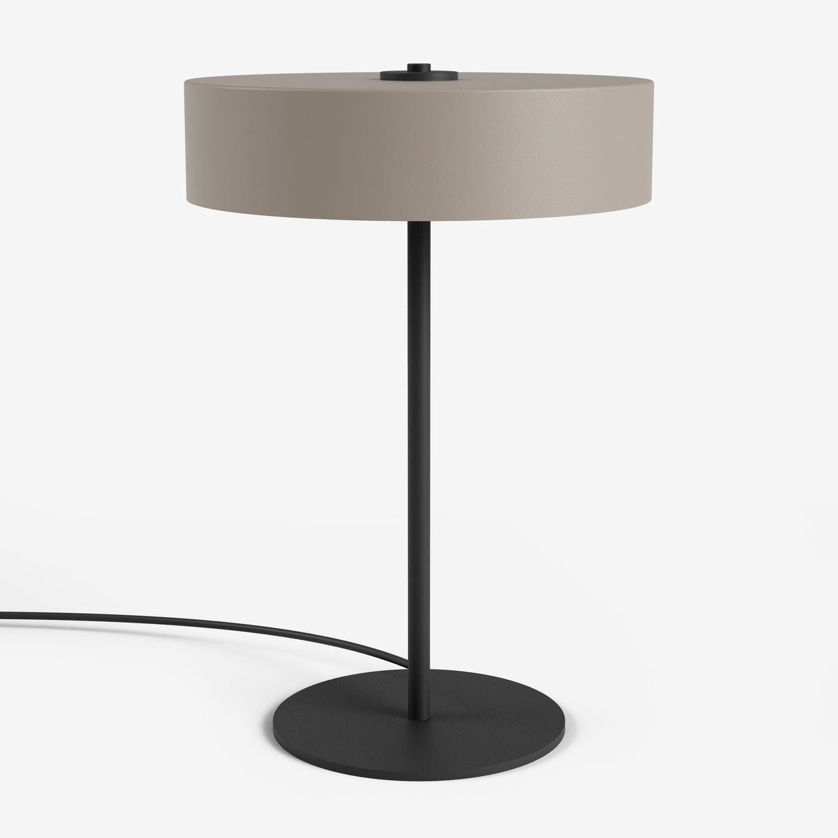 Moderne Studio Monton tafellamp met ronde beige kap en een slank zwart metalen voet