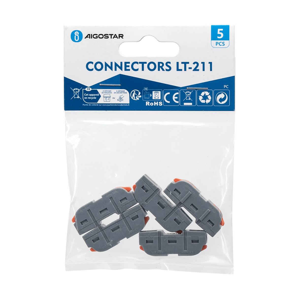 Lasklem LT - 211 set 5 stuks - 1x1 - voudige verbindingsklem 0.08 - 4mm² | IP20 hersluitbaar - LEDPLANET.NL