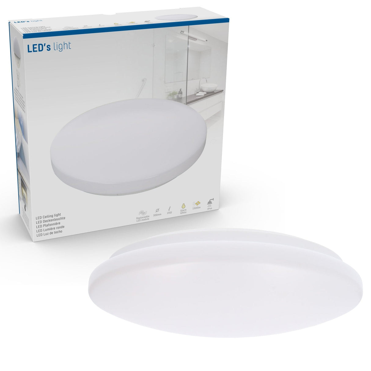 LED's Light Universal Ceiling Lamp 1500 - Suitable for bathroom IP44 - Warm white (3000K) - 30 cm