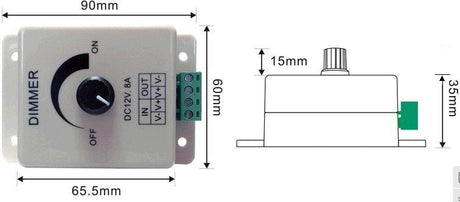 LED dimmer | PWM 12V/24V 8A | draaiknop | opbouw - LEDPLANET.NL