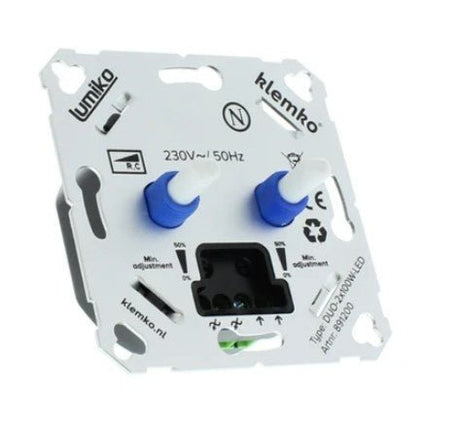 LED DUO dimmer | fase - afsnijding | 2x100W 230V AC | inbouw | 6mm as - universeel - LEDPLANET.NL