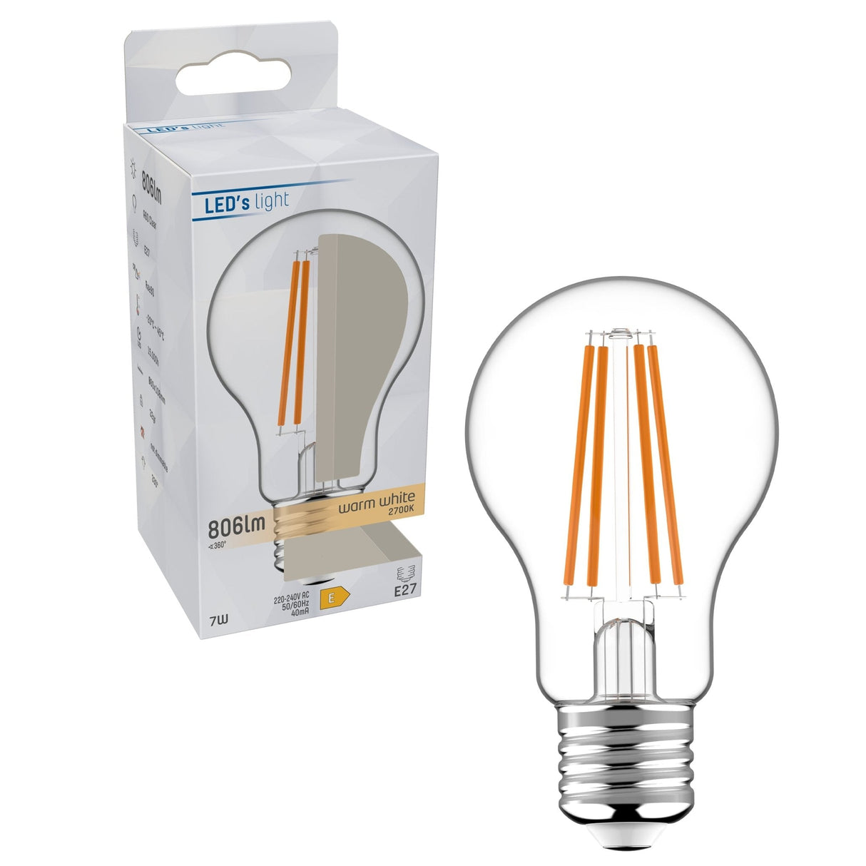 LED Filament Lamp 806 lumens - 7W - 2700K - E27 - Clear Glass