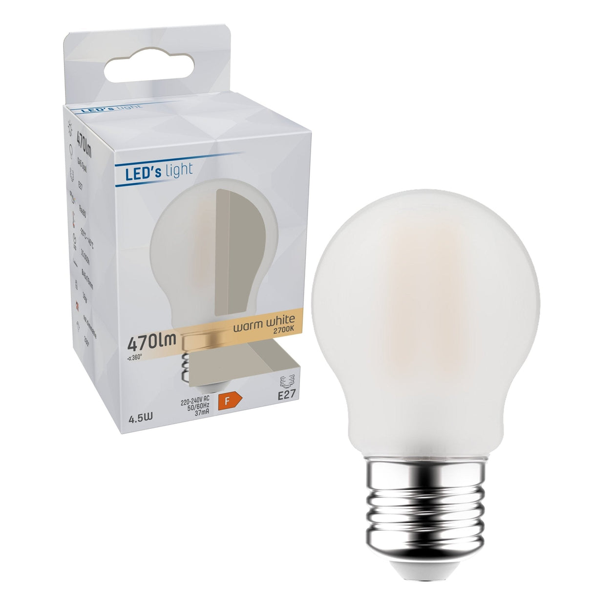 LED Filament Lamp E27 470 lumen - 4.5W - Warmwit 2700K - G45 Kogel - Opaal Glas