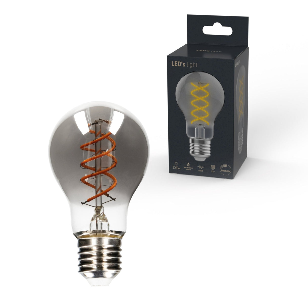 LED-Filamentlampe A60 mit Rauchglas – E27-Fassung – 4,5 W – 120 Lumen – Extra warmweiß (1800 K) – Dimmbar