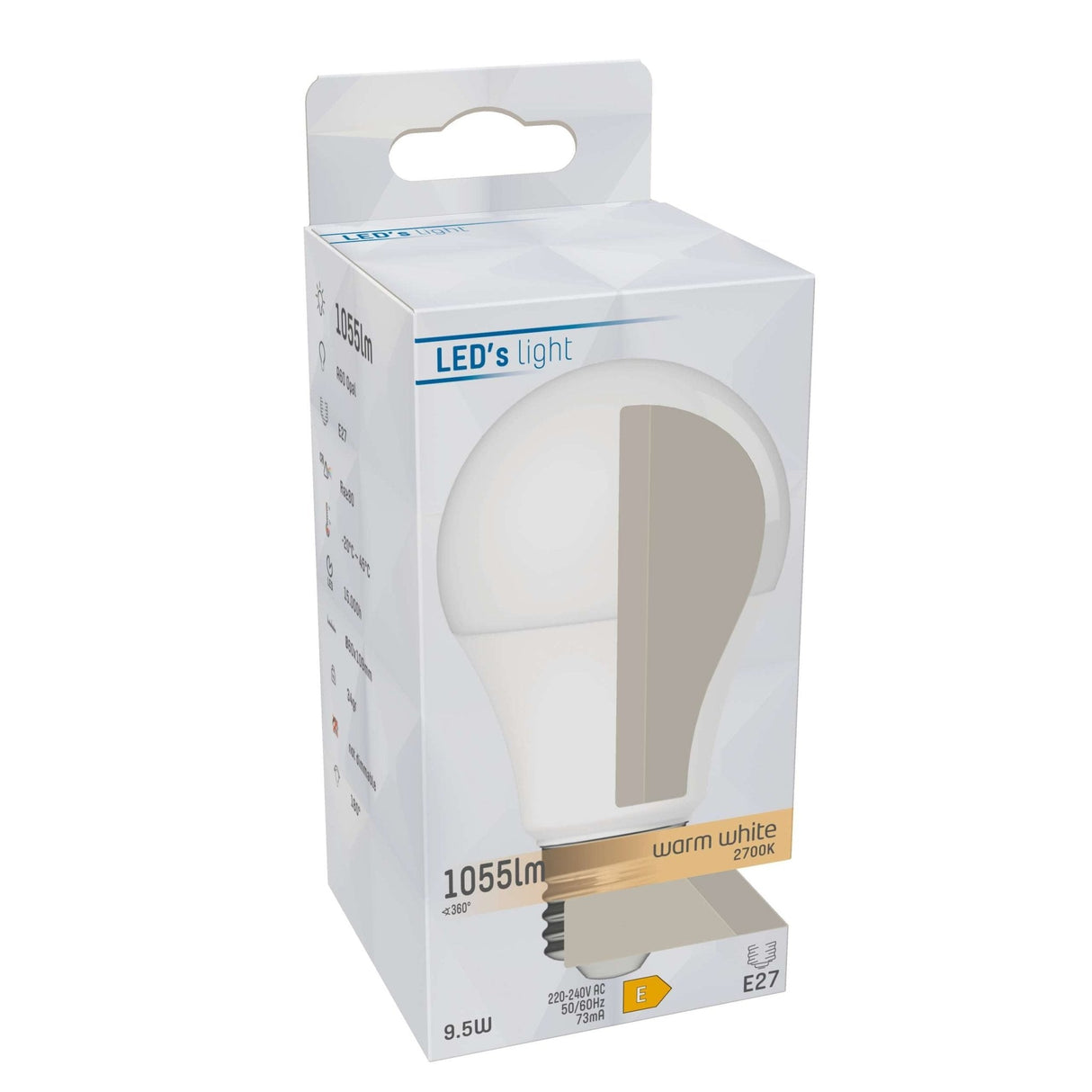 LED-Lampe E27, 1055 Lumen, 9,5 W, Warmweiß (2700 K), Birnenform A60