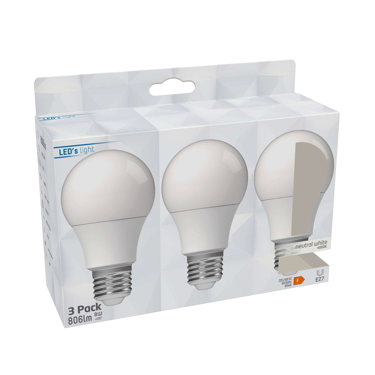 LED-Lampe, 806 Lumen, 8 W, Kaltweiß (4000 K), E27, 3er-Pack