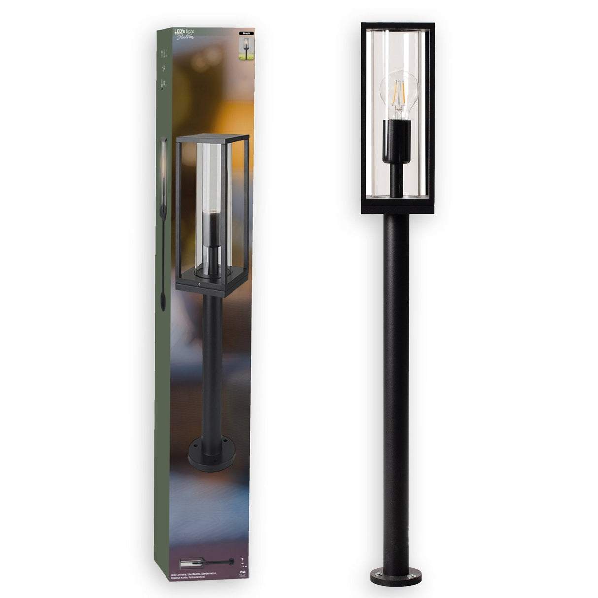 LED's Light LED Lantern Post Garden Lamp with Glass Panes - E27 Fitting - IP44 - 80 cm - Black