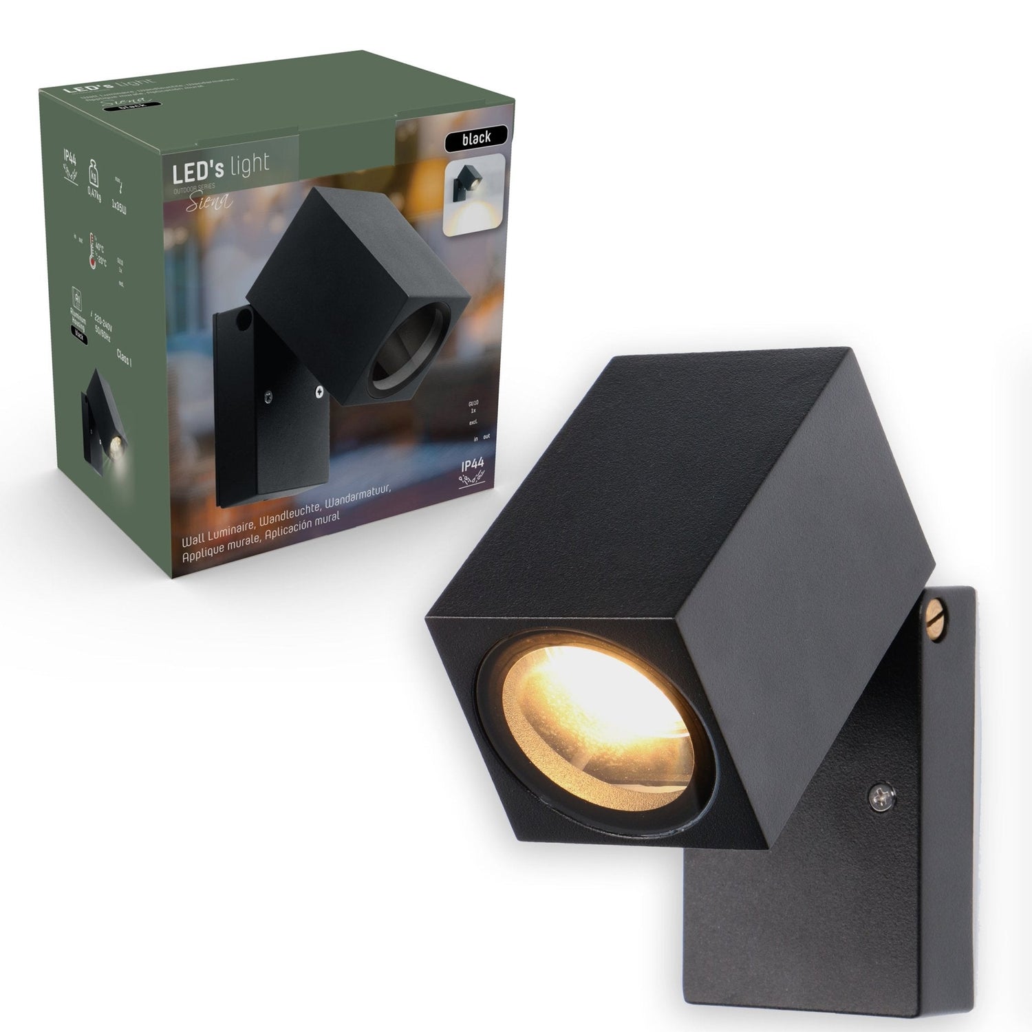 LED's Light Schwenkbare LED-Außenleuchte - GU10-Fassung - IP44 - Schwarz - Modell Lucca