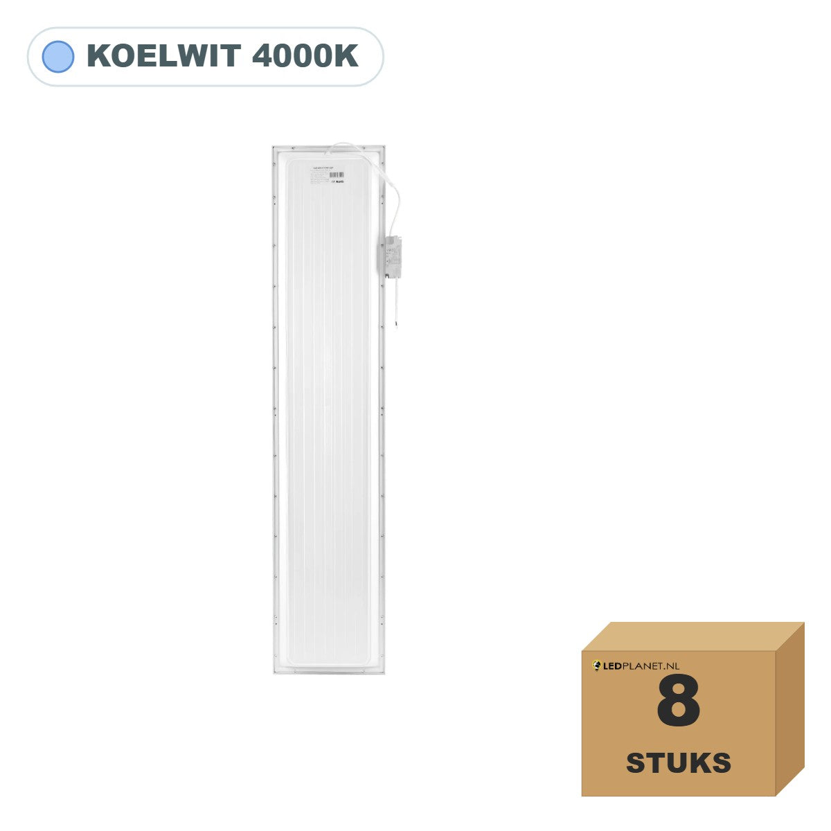 8 stuks LED paneel 30x150, 36W, UGR<19, koelwit 4000K, in doos