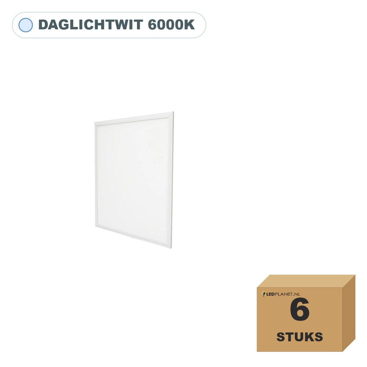 6 stuks edge-lit LED paneel 60x60, 36W, UGR<19, daglichtwit 6000K, in doos
