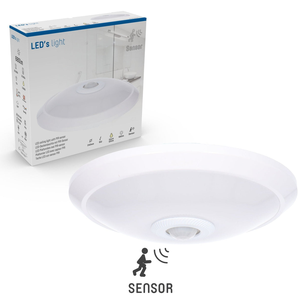 LED Ceiling Lamp 24 cm with Motion Sensor - Splashproof - Warm White