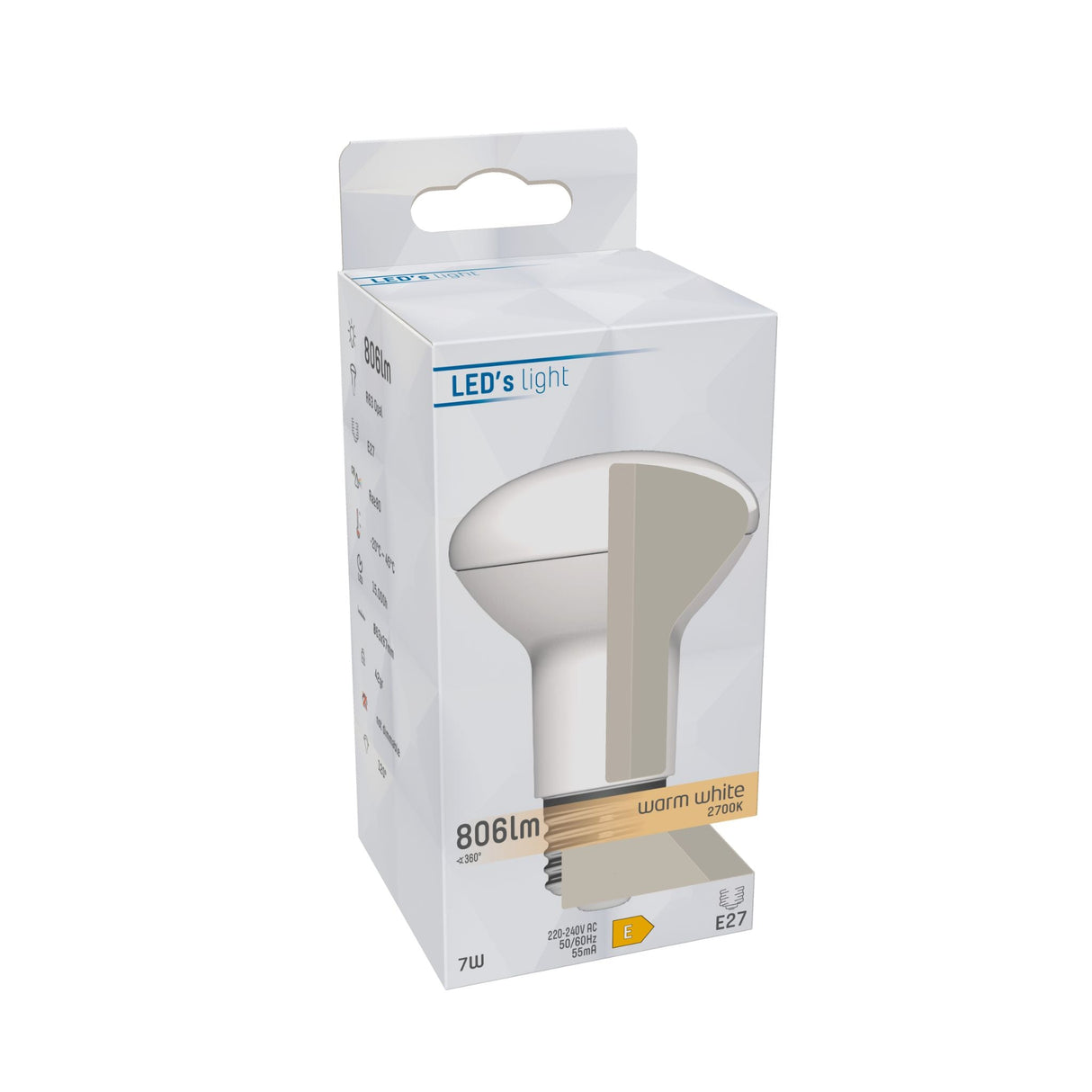 LED-Reflektorlampe E27 warmweiß 2700K - 7W 806 Lumen - R63 matt opal