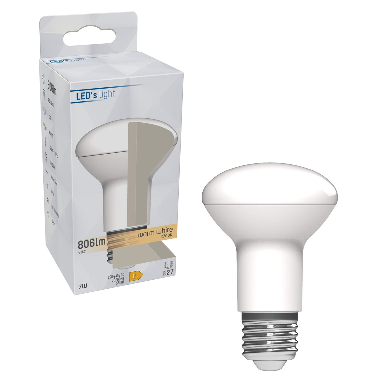 LED-Reflektorlampe E27 warmweiß 2700K - 7W 806 Lumen - R63 matt opal