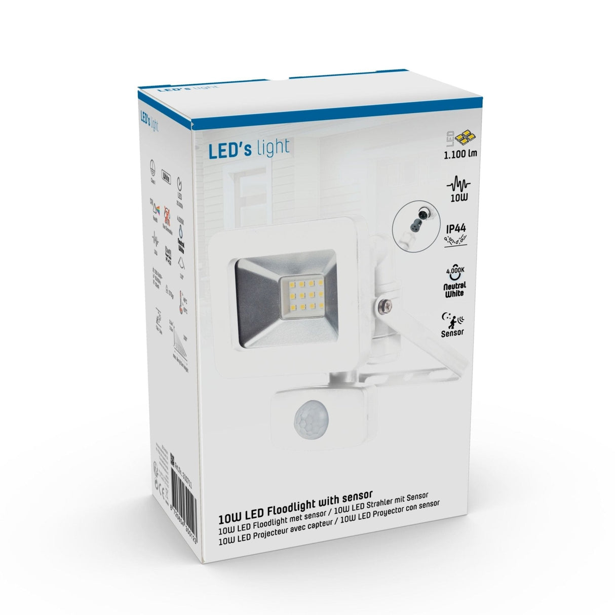 LED-Flutlicht 1100 - Mit Licht- und Bewegungssensor - Innen & Außen - 10W - Weiß
