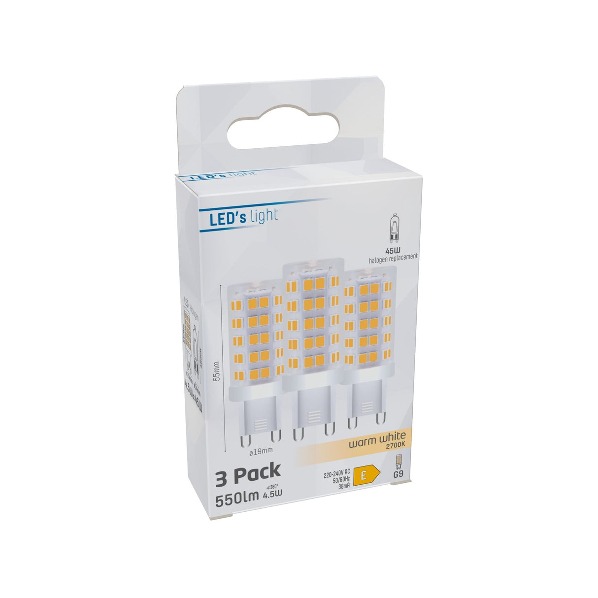 LED-Lampe G9, 550 Lumen, 4,7 W, warmweiß (2700 K), Kapsel, 3 Stück