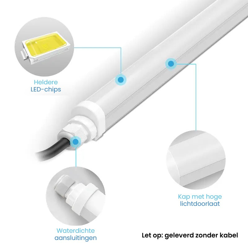 TL armatuur Tri Proof, details: heldere LED-chips, kap met hoge lichtdoorlaat, waterdichte aansluitingen