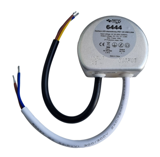 LED voeding - compact - rond | in 230V AC - uit 12 Volt DC | 25 Watt - 2,09A | IP67 - LEDPLANET.NL