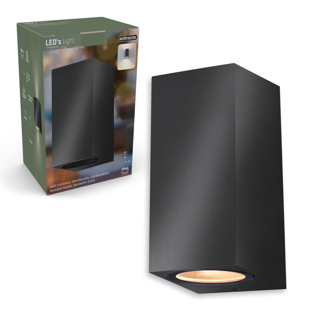 NØRD Up&Down - LED's Light LED-Außenleuchte mit GU10-Fassung - Rechteckig - IP44 - Anthrazit - Modell Mailand
