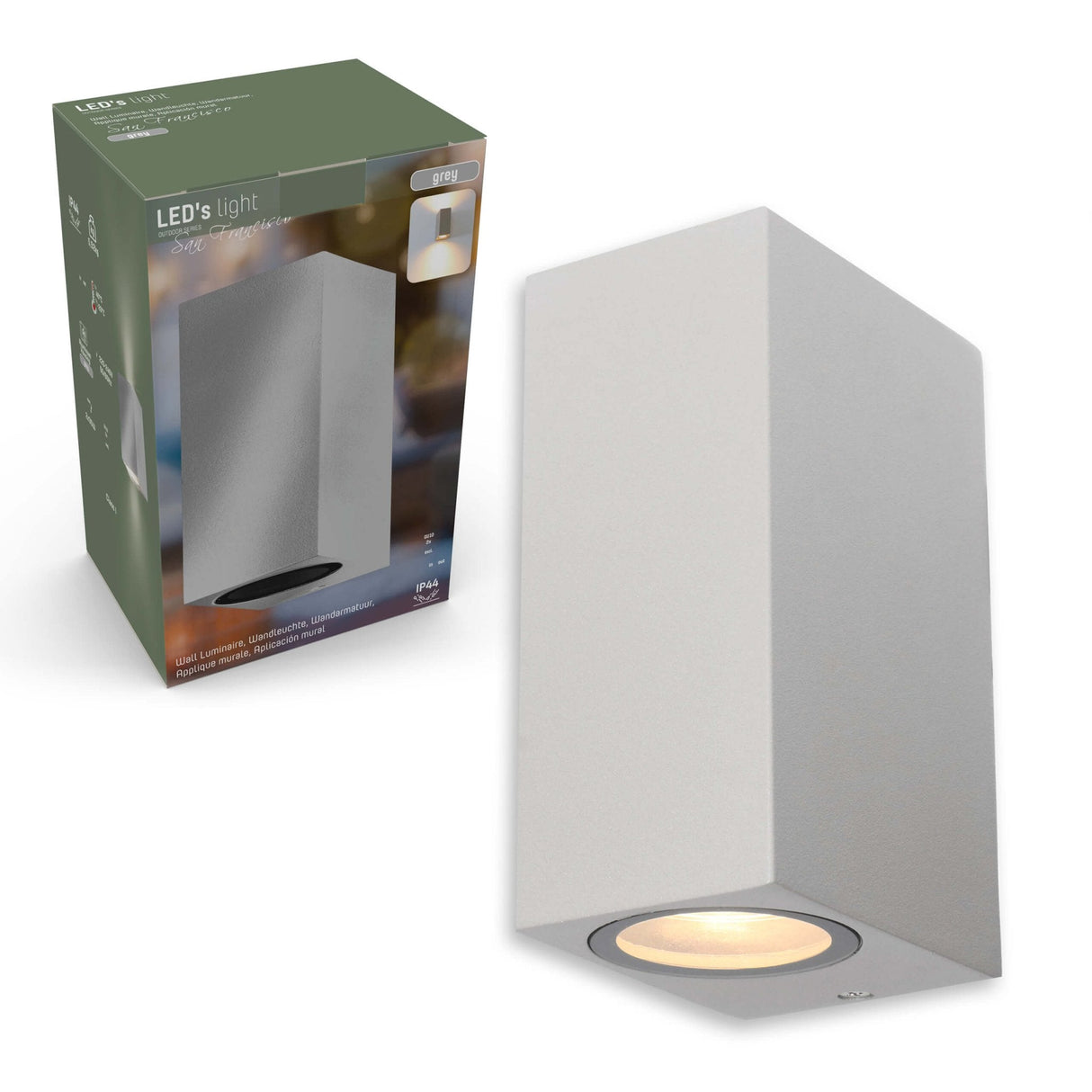 LED's Light LED-Außenleuchte mit GU10-Fassung - Rechteckig - IP44 - Grau - Modell Mailand