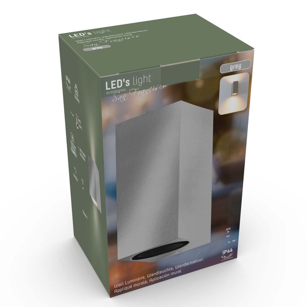 LED's Light LED-Außenleuchte mit GU10-Fassung - Rechteckig - IP44 - Grau - Modell Mailand