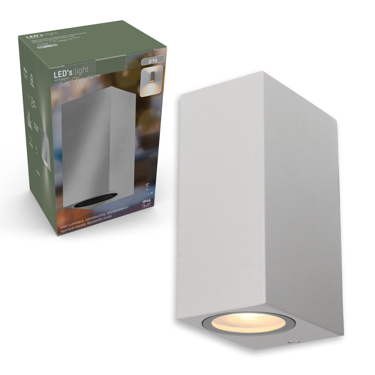 LED's Light LED-Außenleuchte mit GU10-Fassung - Rechteckig - IP44 - Grau - Modell Mailand